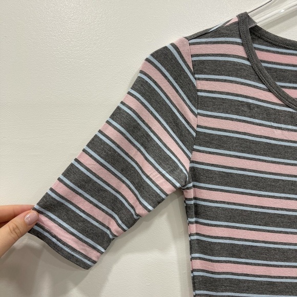 Lularoe Julia Stripe Short Sleeve Dress Pink Grey - Picture 2 of 5